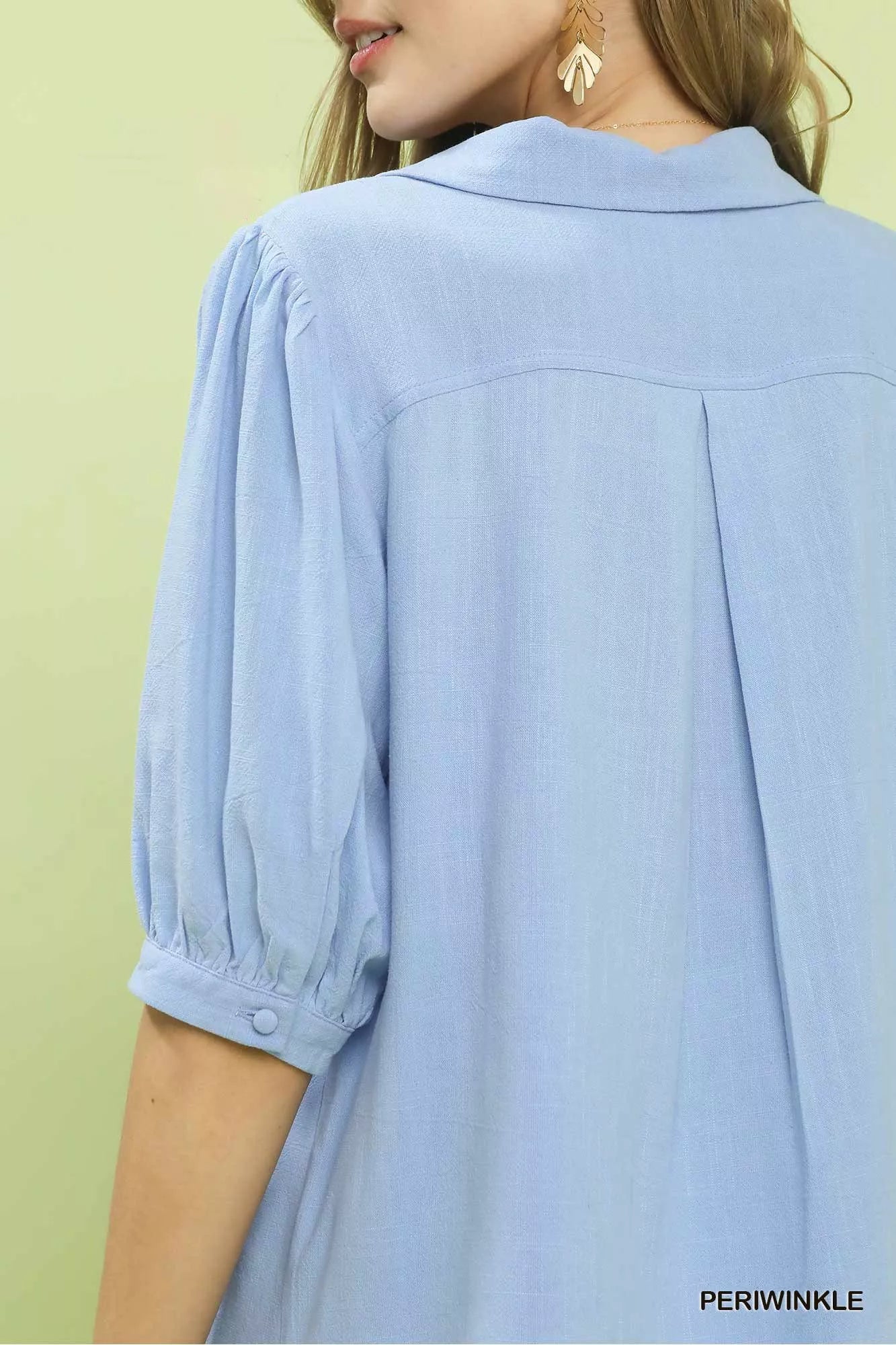Umgee Mixed Media V-Neck Print Blouse