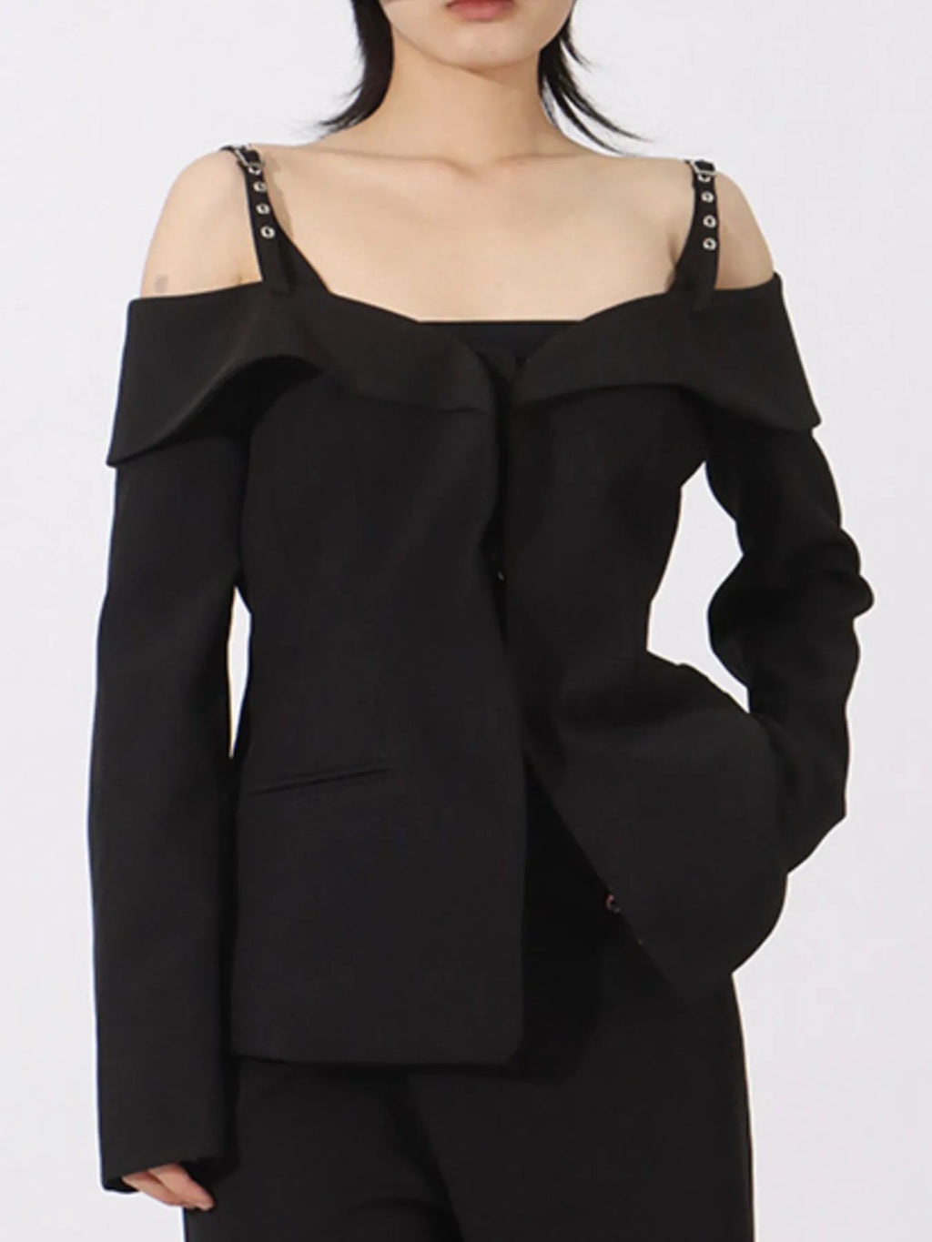 Ruffled Cold Shoulder Long Sleeve Outerwear