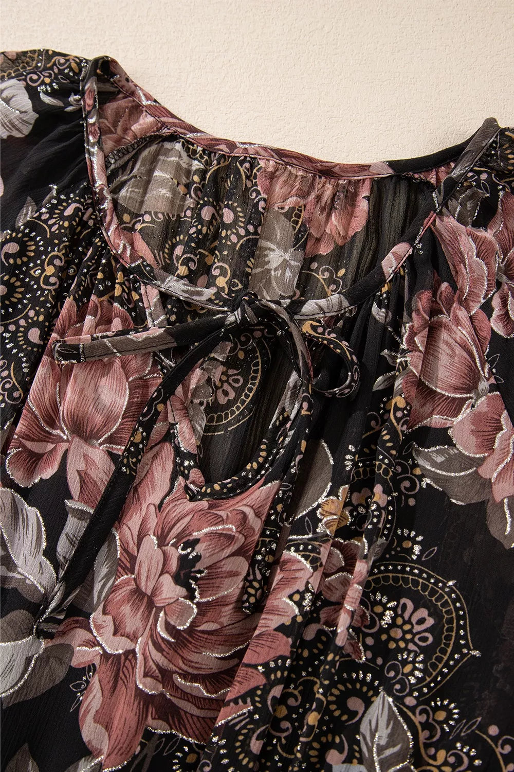 Floral Print Tie Neck Mini Dress