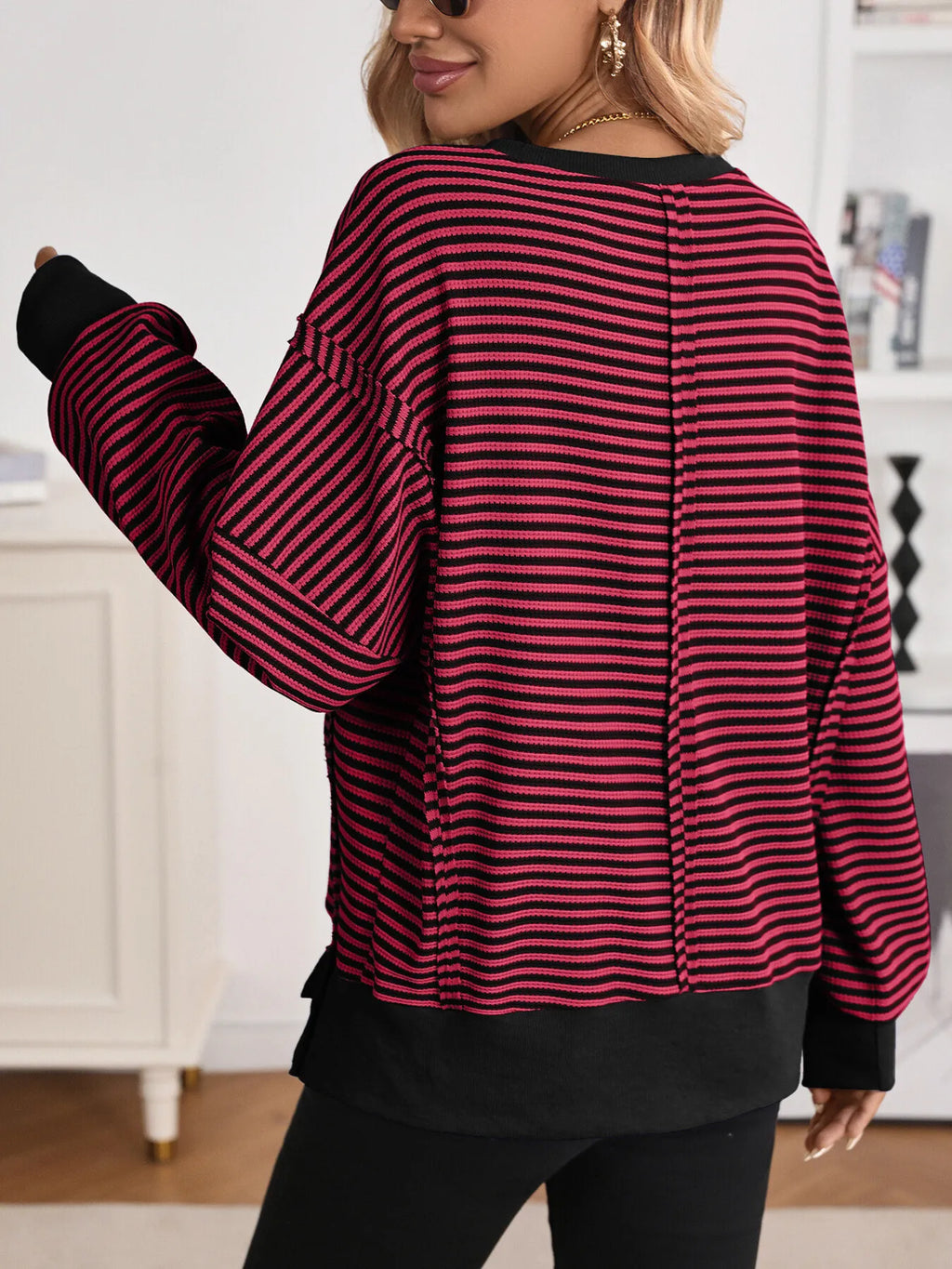 Exposed Seam Striped Contrast Sweatshirt
