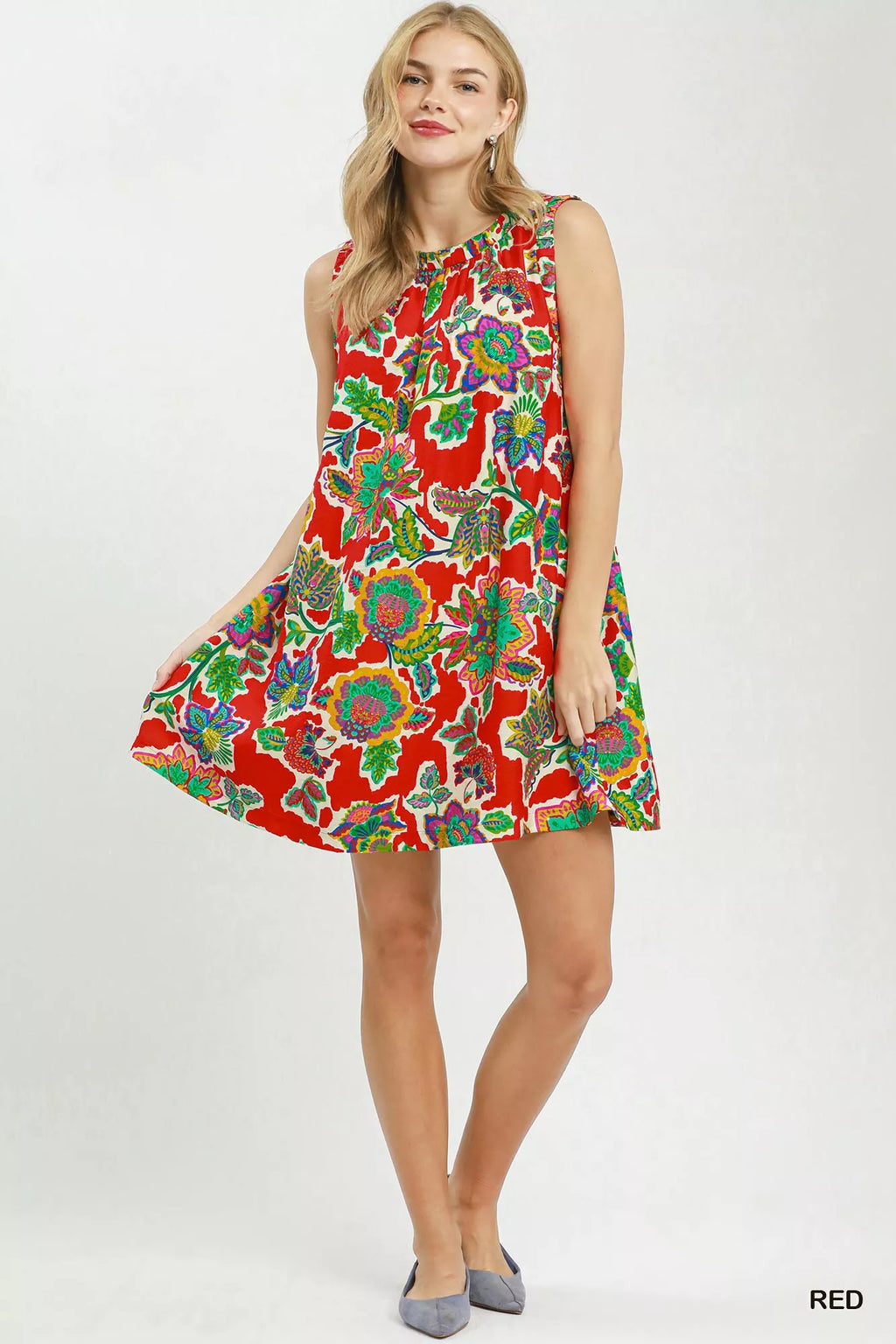 Umgee Abstract Print Sleeveless Shift Dress