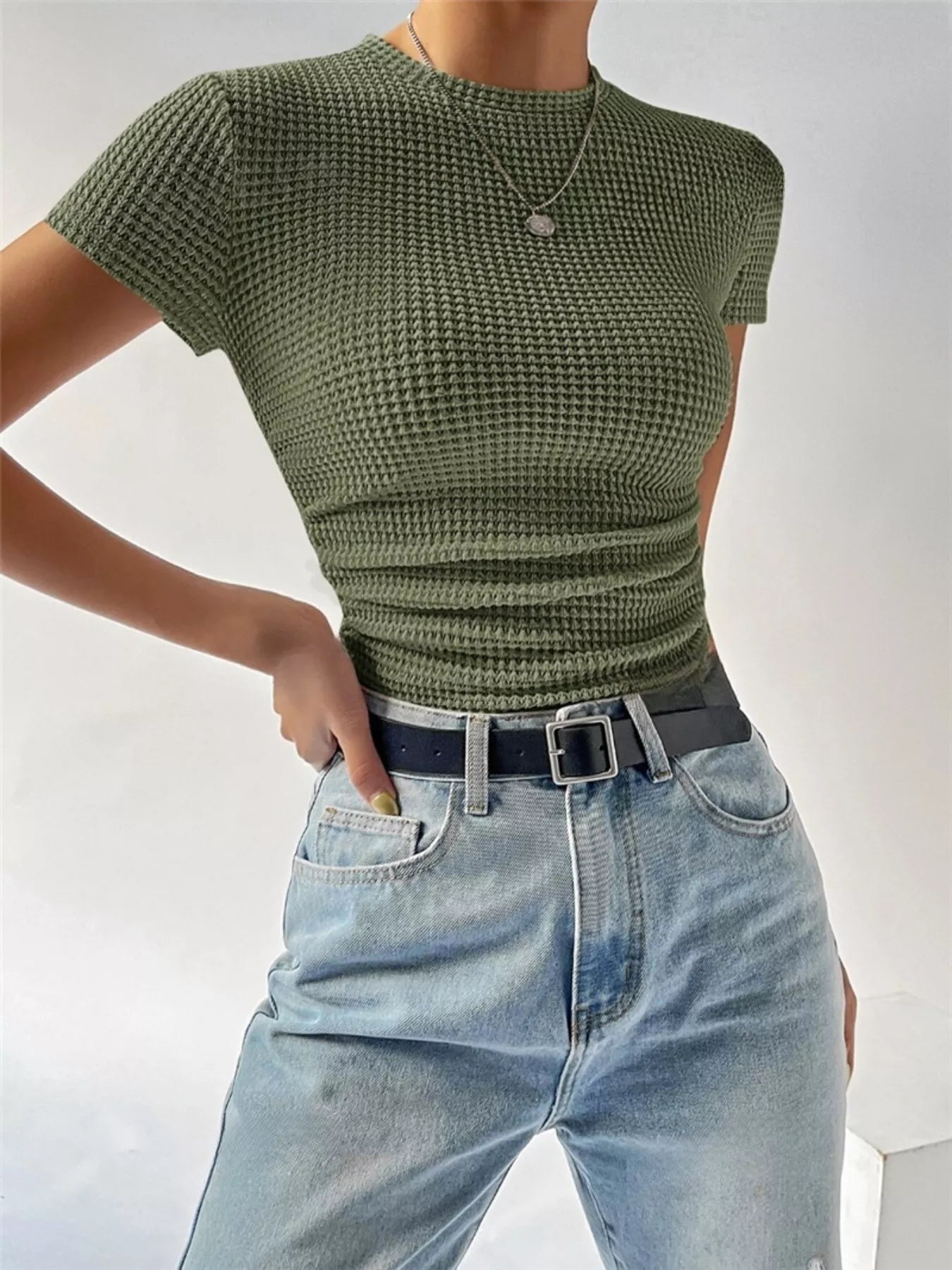 Textured Waffle Knit Slim Fit T-Shirt