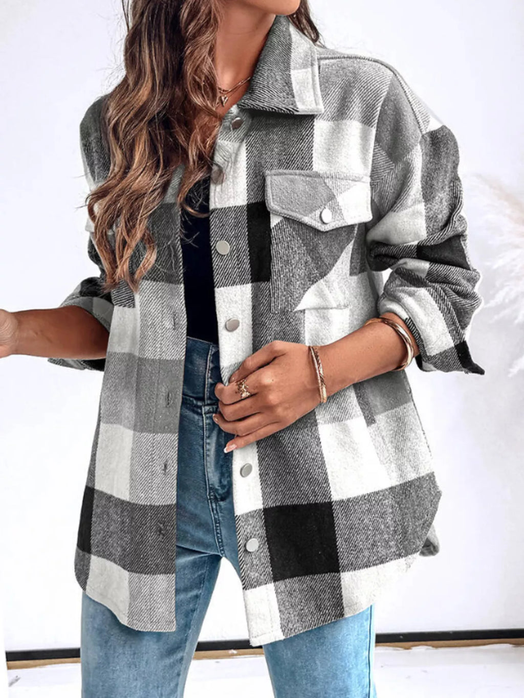 Plaid Button-Up Long Sleeve Shirt