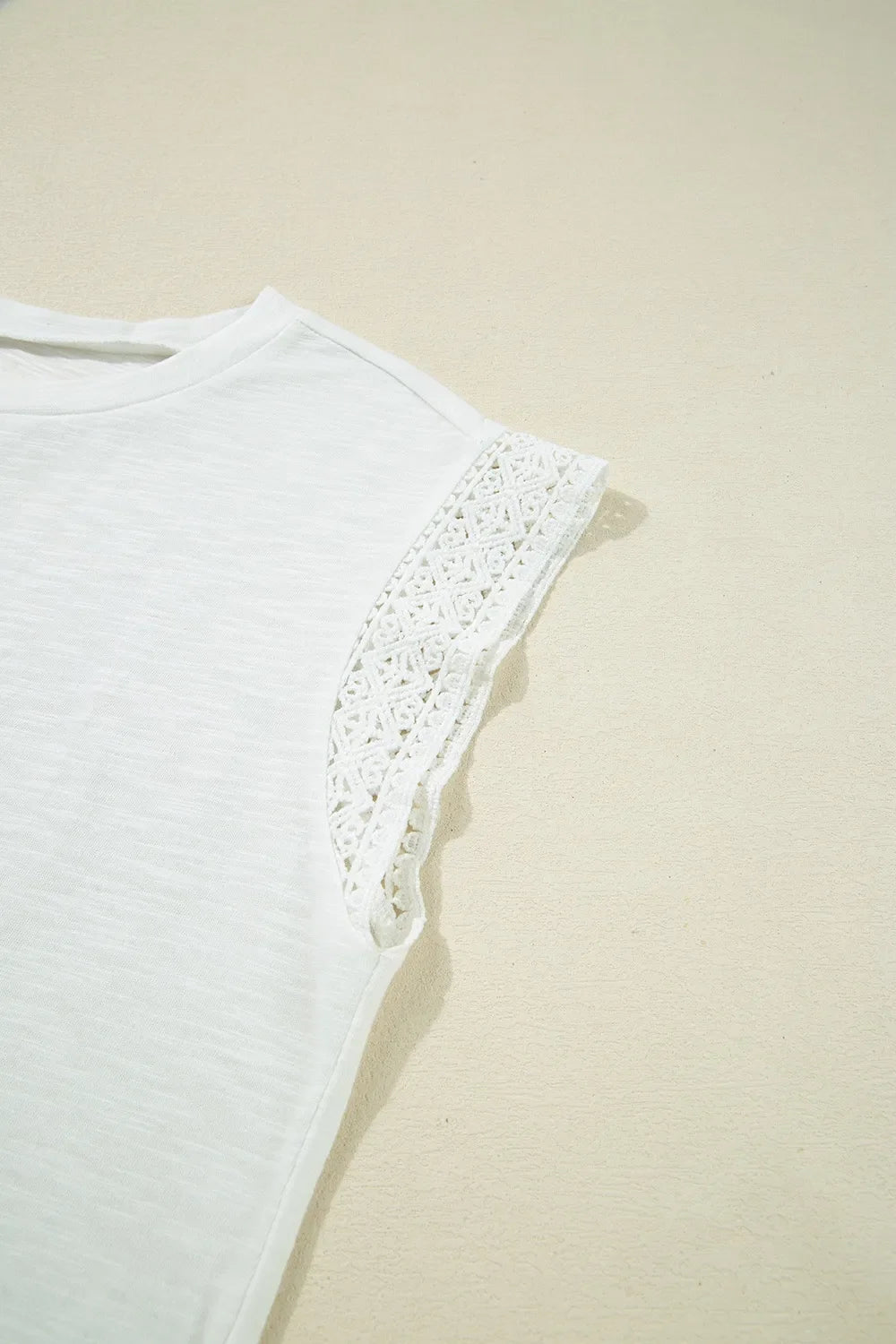 Lace Patchwork Cap Sleeve Round Neck T Shirt