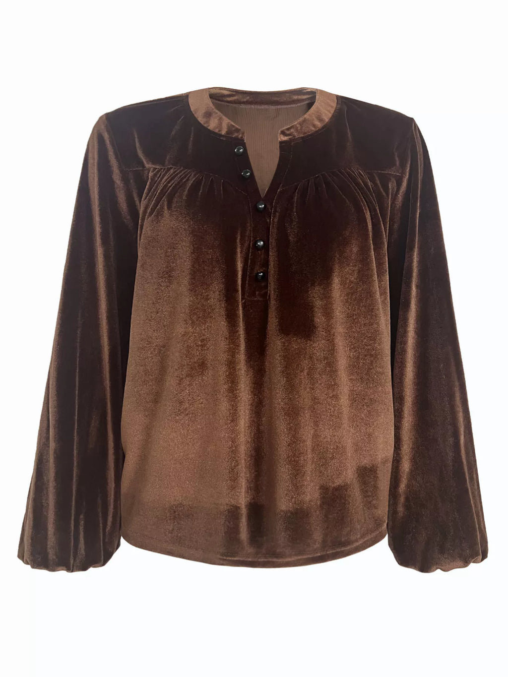 Velvet Notched Long Sleeve Blouse