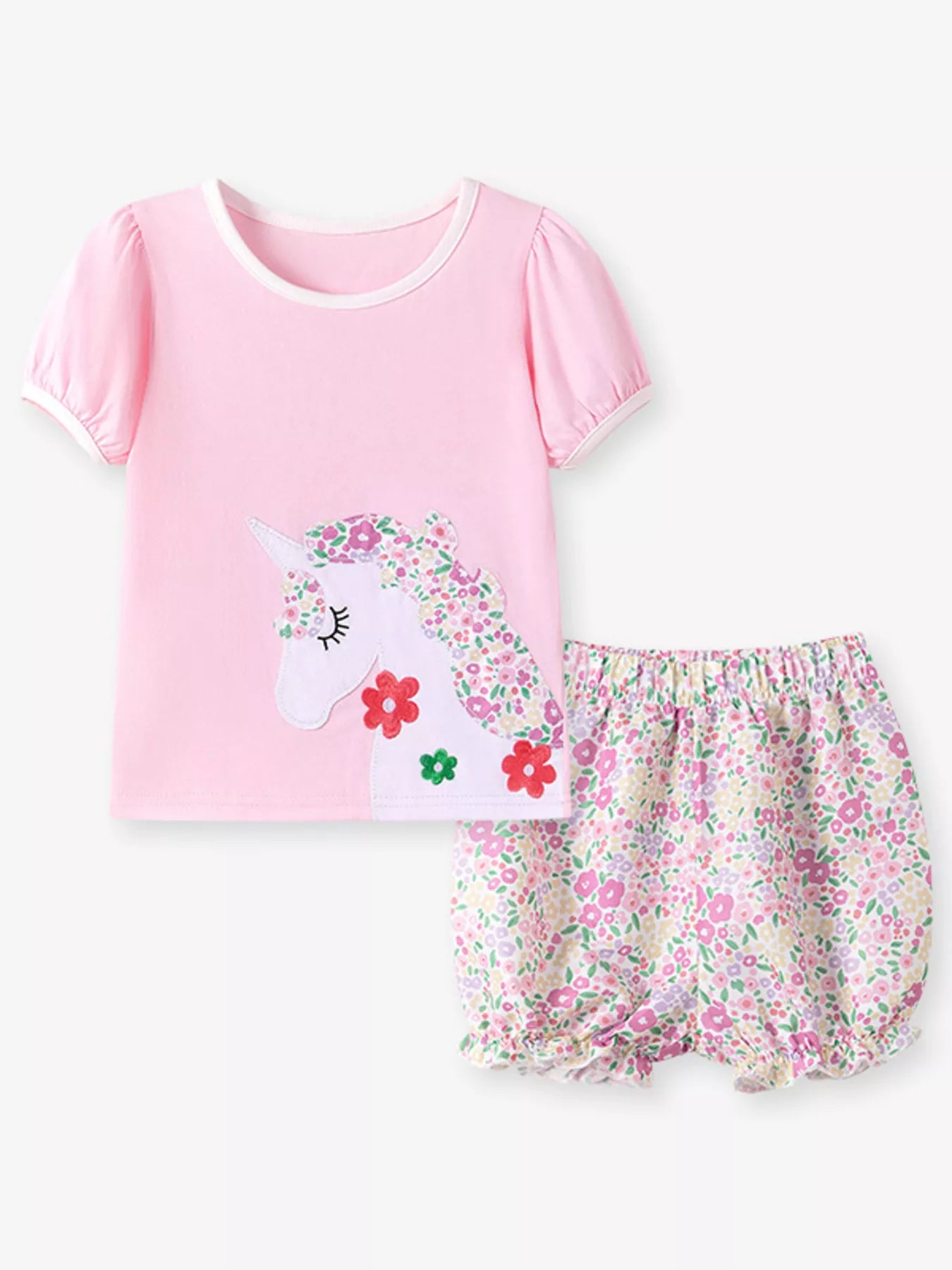 Children's Floral Unicorn Top and Shorts Set