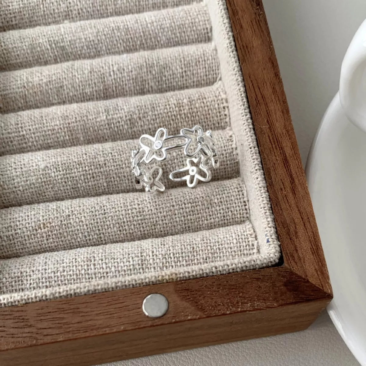 925 Sterling Silver Flower Open Ring