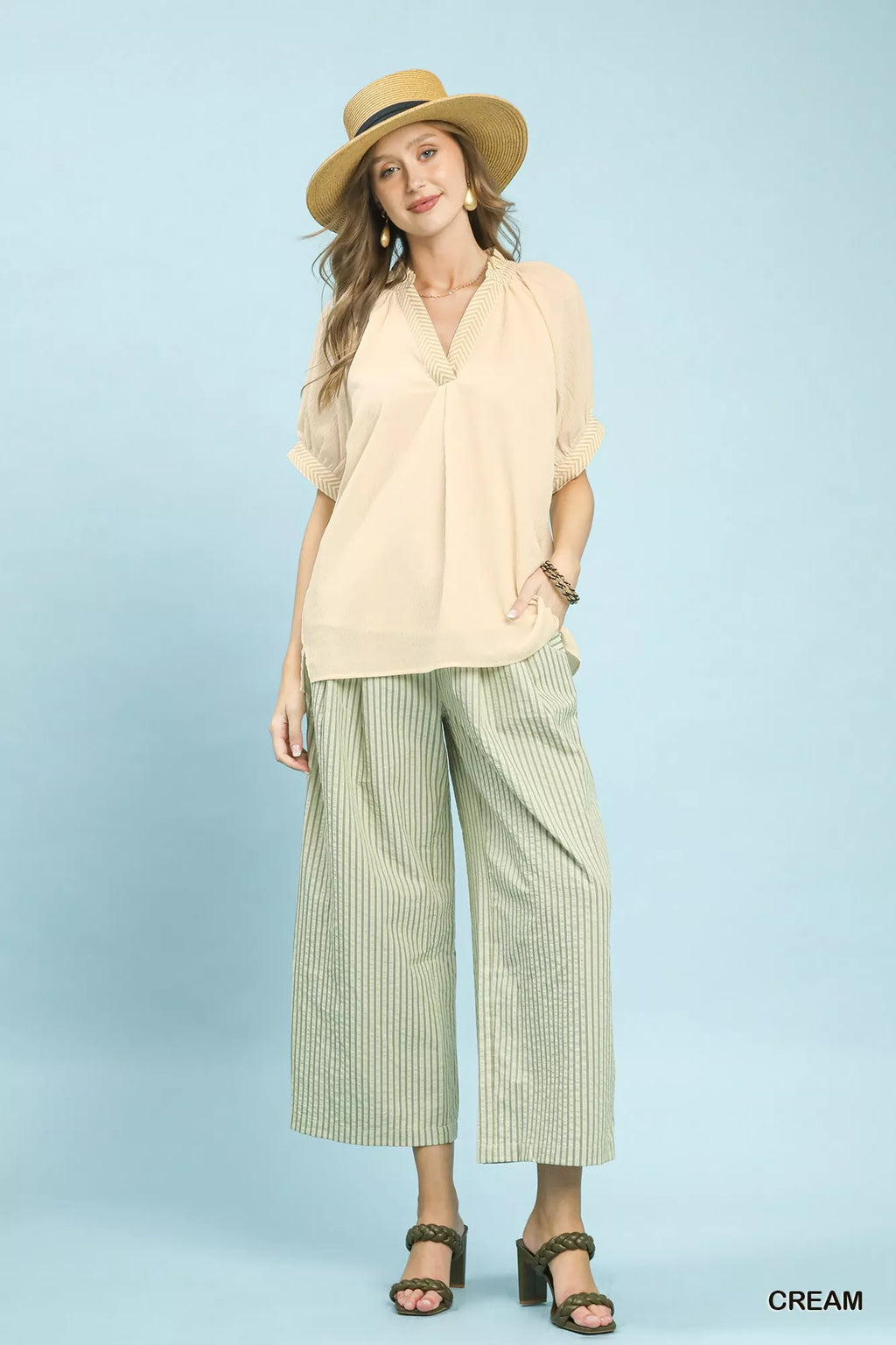 Umgee V-Neck Short Sleeve Blouse