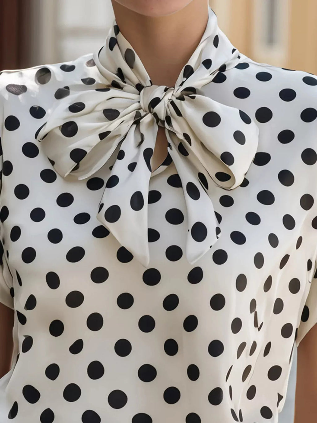 Polka Dot Tie Neck Blouse