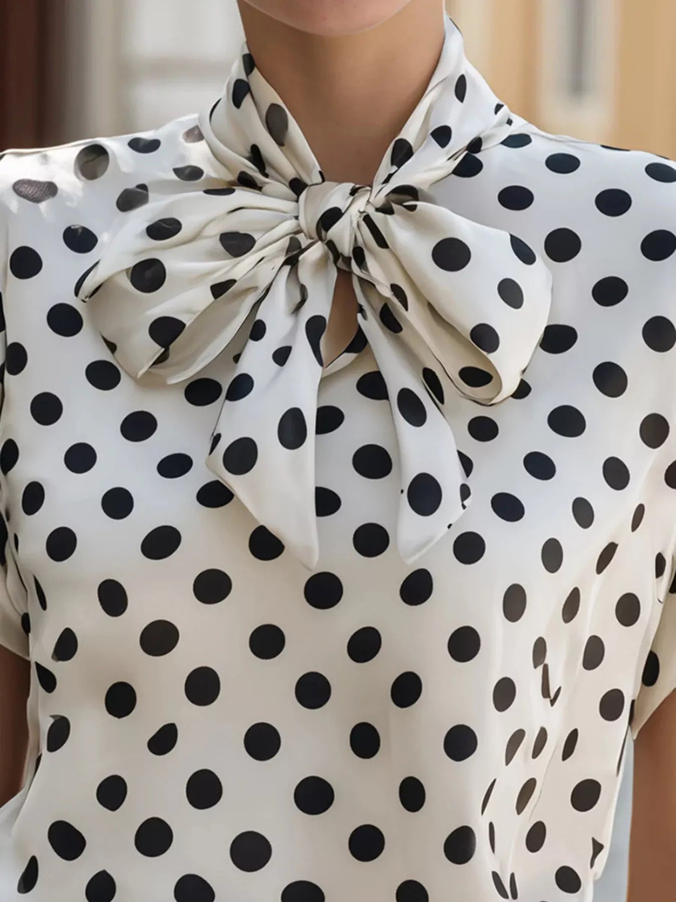 Polka Dot Tie Neck Blouse
