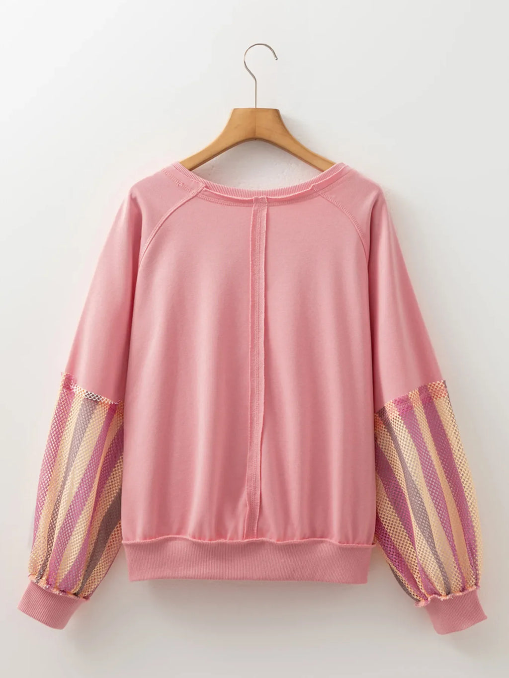 Striped Mesh Sleeve Patchwork Exposed Seam Top
