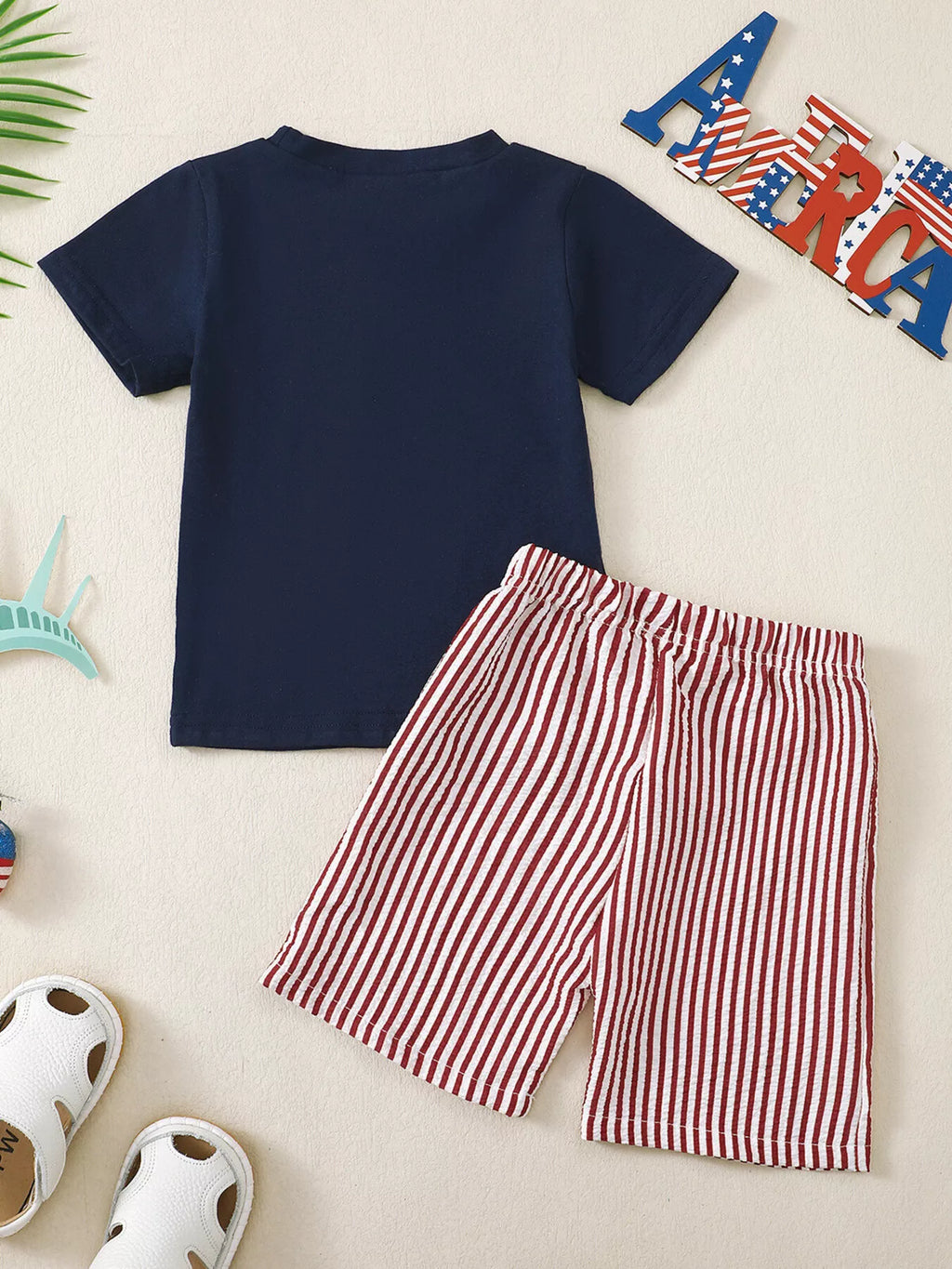 Children's American Flag Pocket T-Shirt and Striped Shorts Set