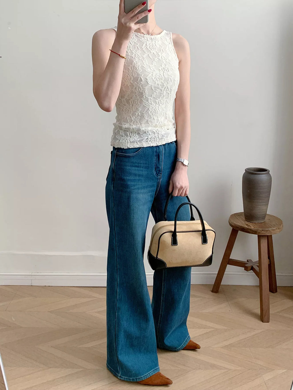 Lace Round Neck Long Sleeve Top