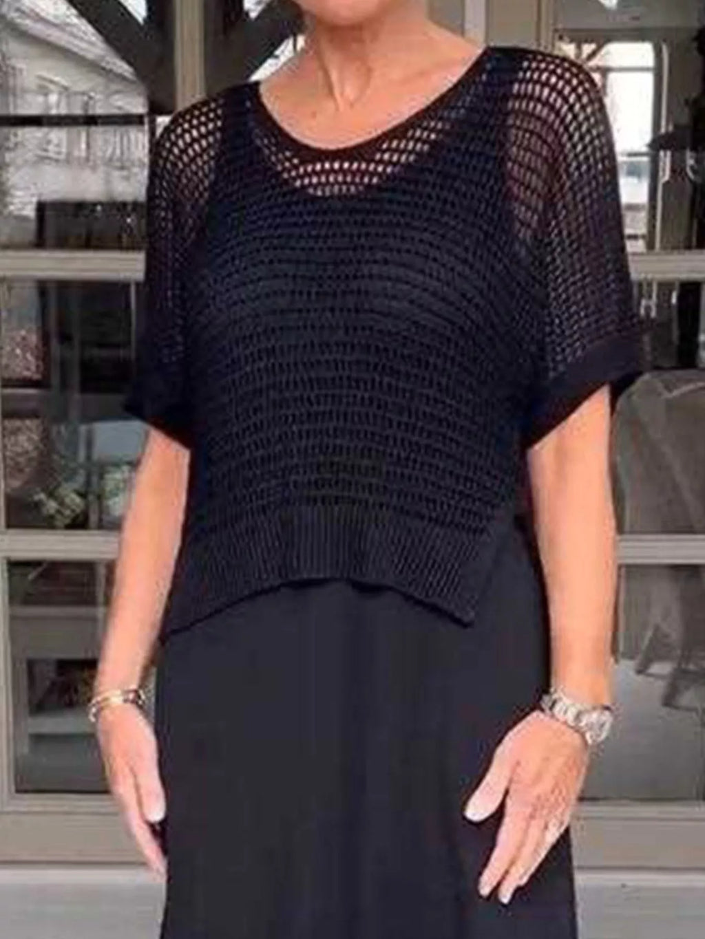 Full Size Openwork Knit Cover Up and Dress Set Plus Size