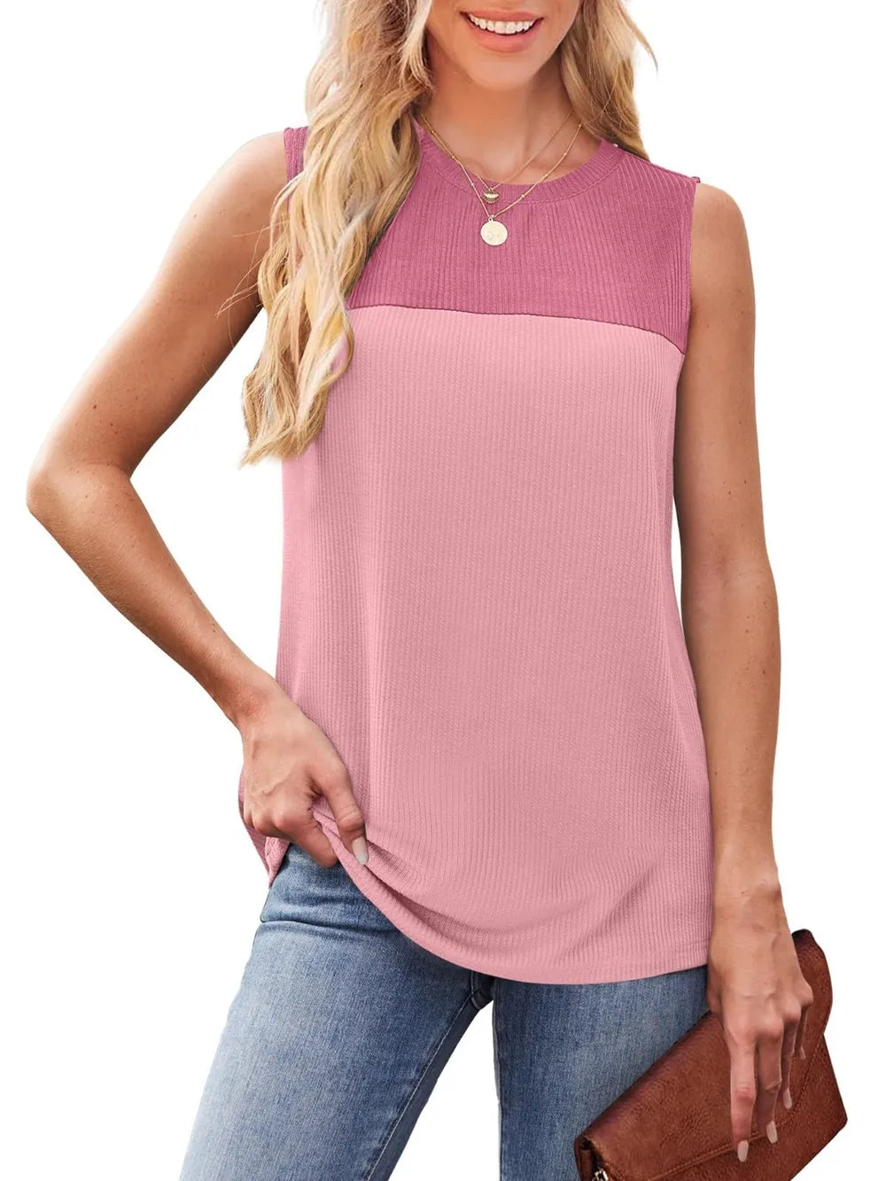 Color Block Round Neck Tank