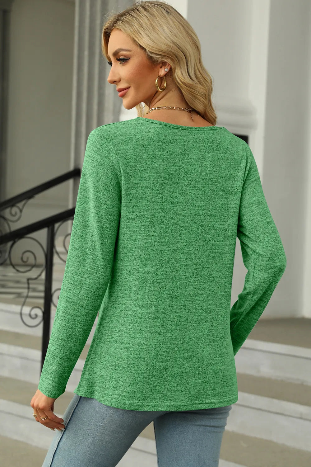 Slit Decorative Button Square Neck T-Shirt