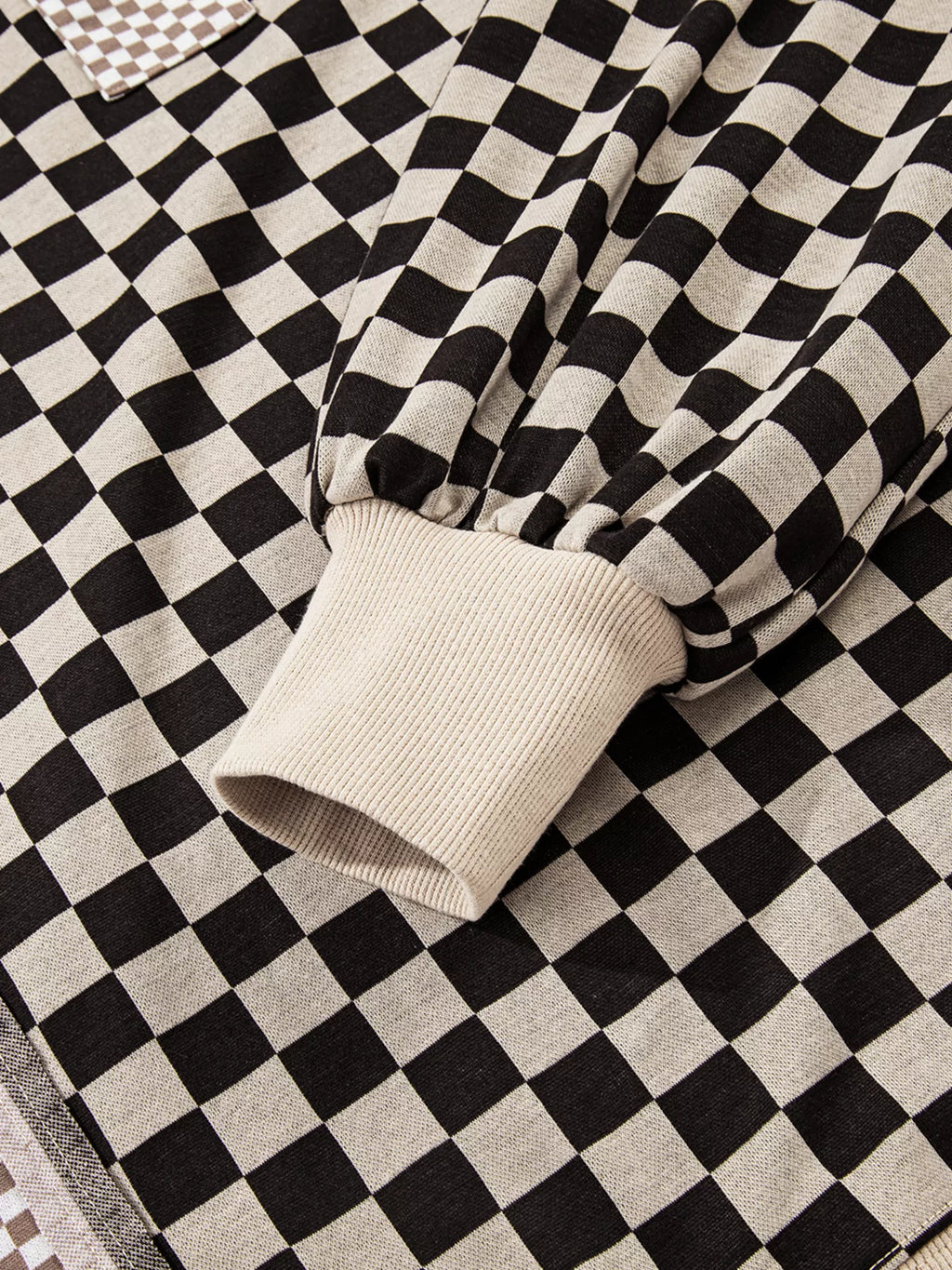 Mixed Checkered Pattern Patchwork High Low Casual Top