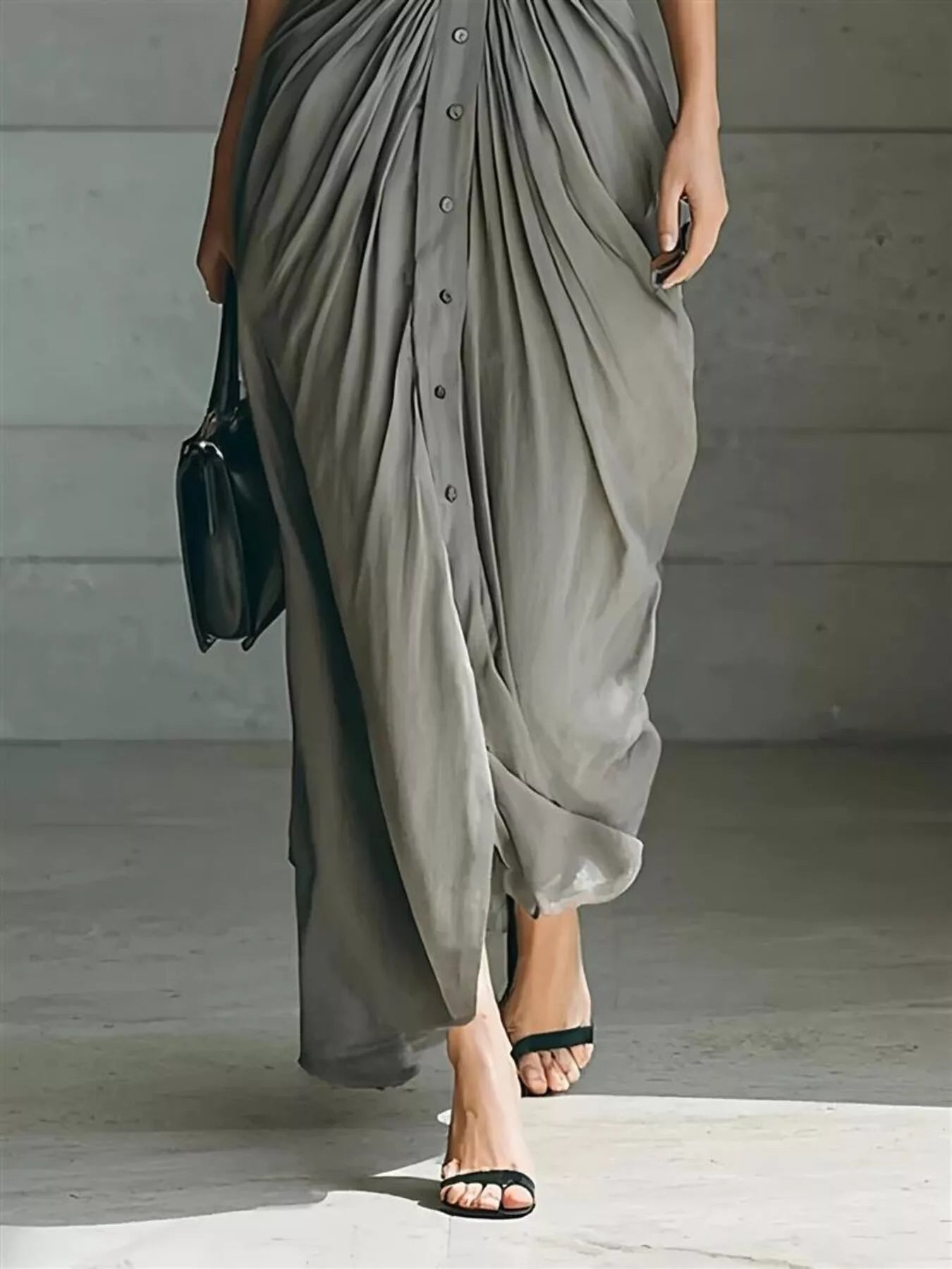 Full Size Button Front Ruched Shirt Maxi Dress Plus Size