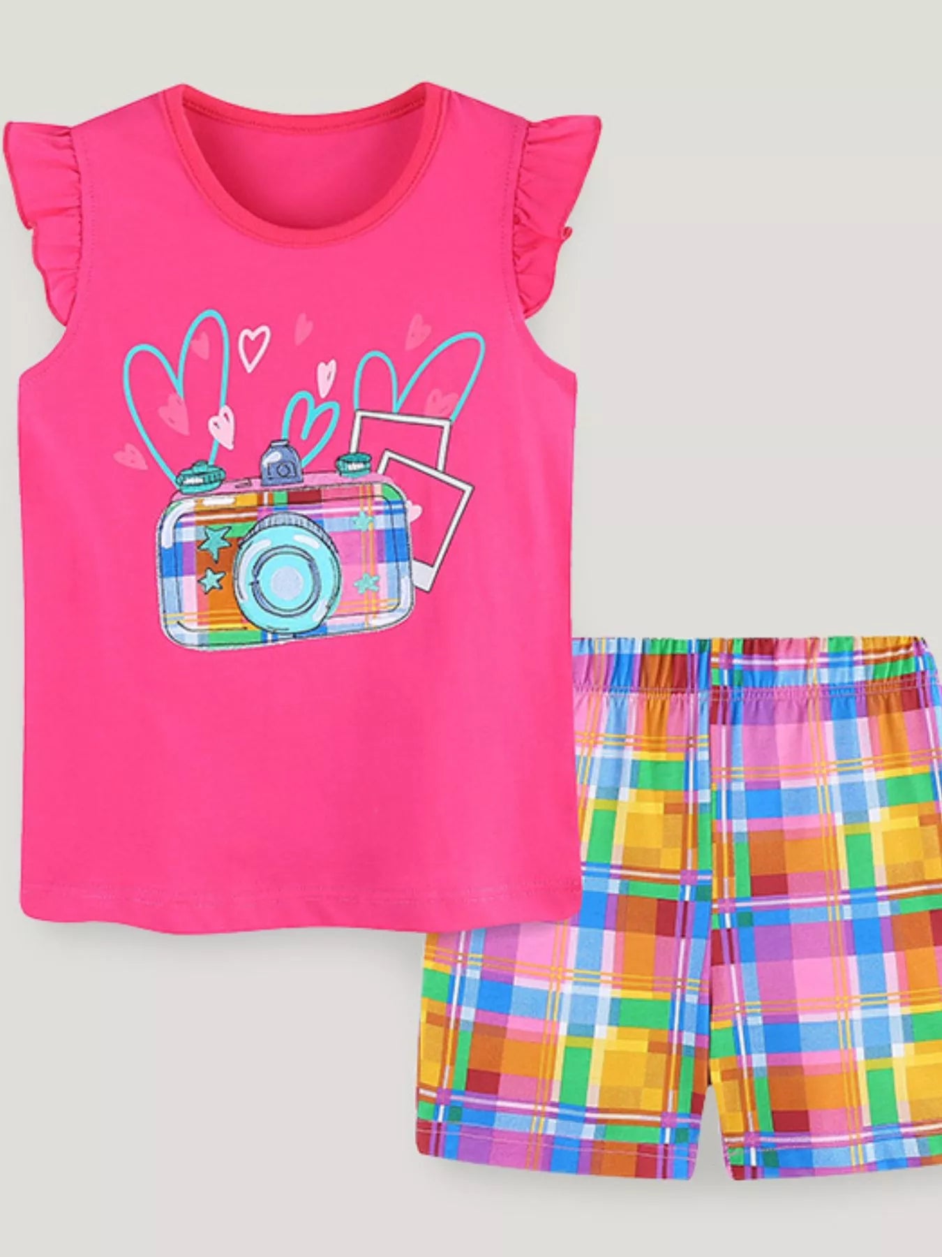Children's Camera Embroidered Top and Shorts Set