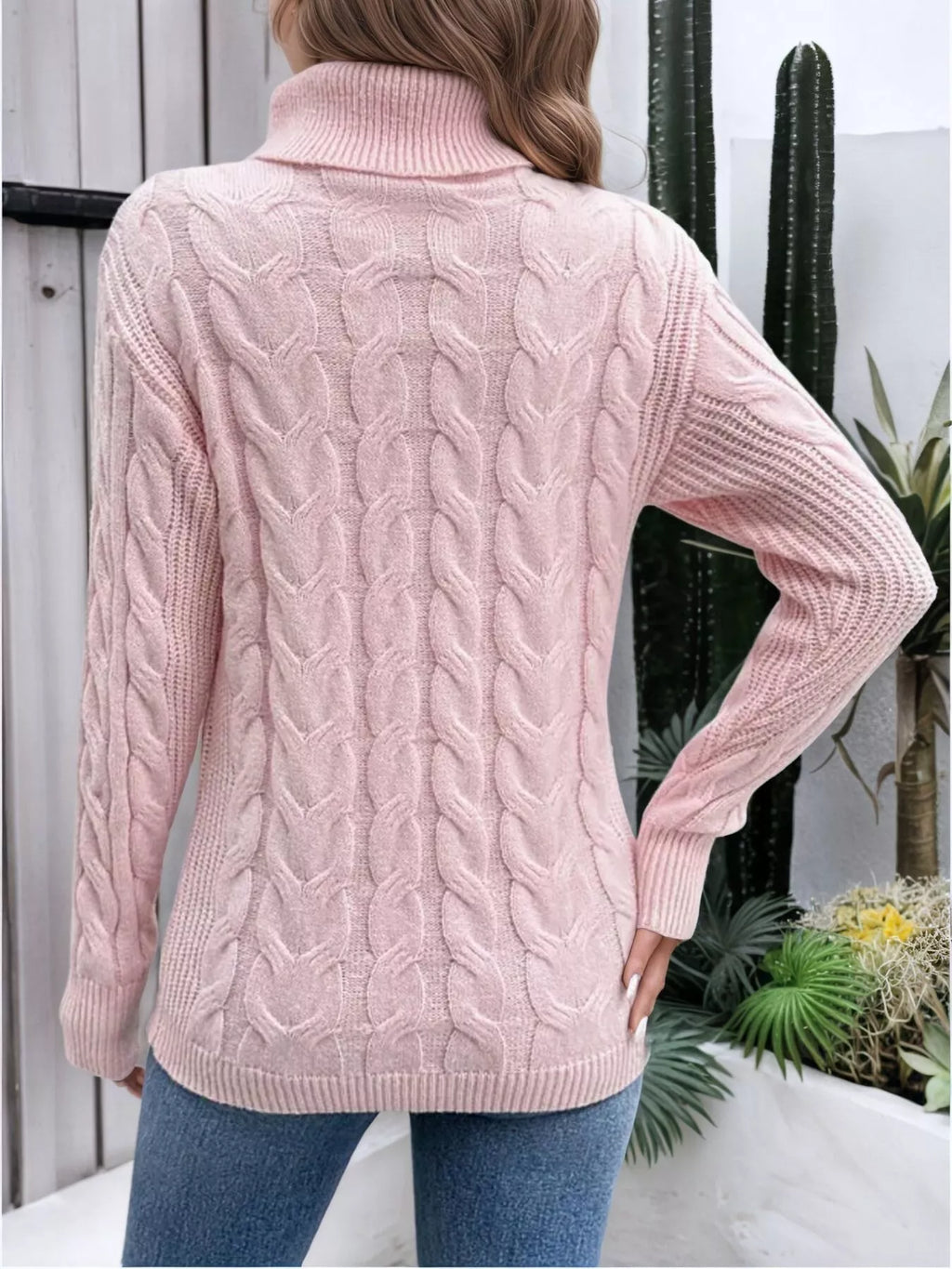 Cable Knit Turtleneck Long Sleeve Sweater