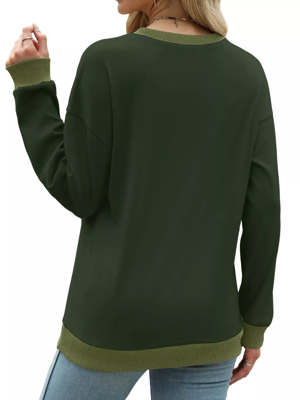 Contrast Trim Crew Neck Casual Sweatshirt