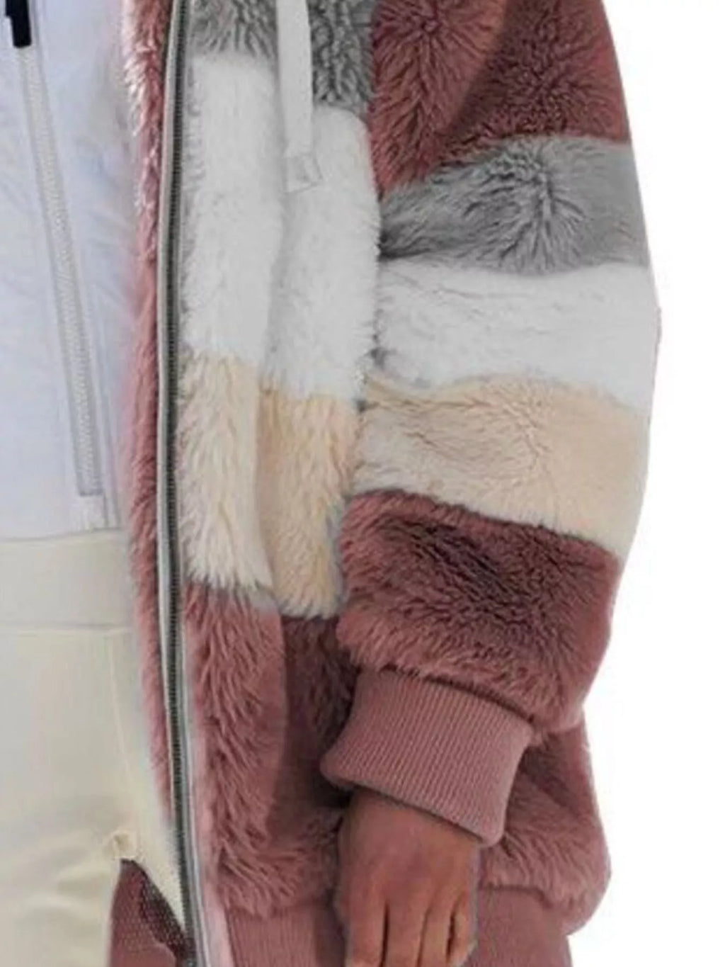 Full Size Fuzzy Zip Up Hooded Outerwear Plus Size