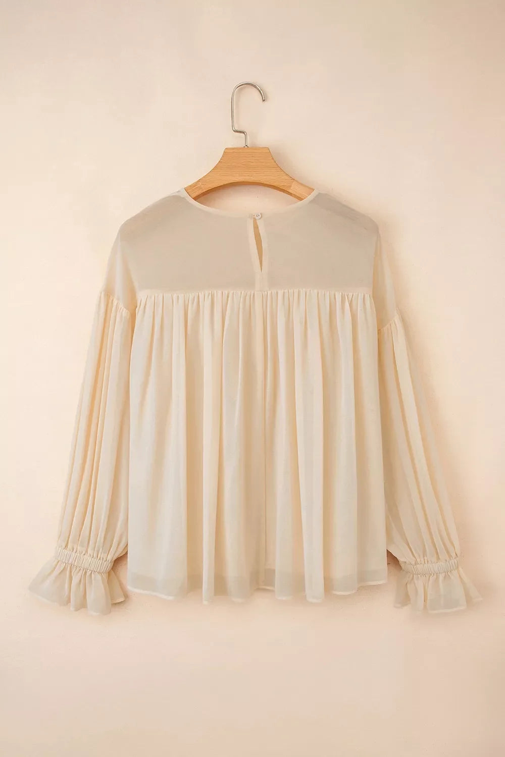 Round Neck Ruffle Sleeve Blouse