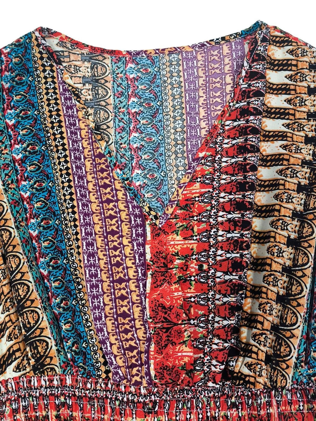 Boho Print Ruffle Sleeve Slit Dress