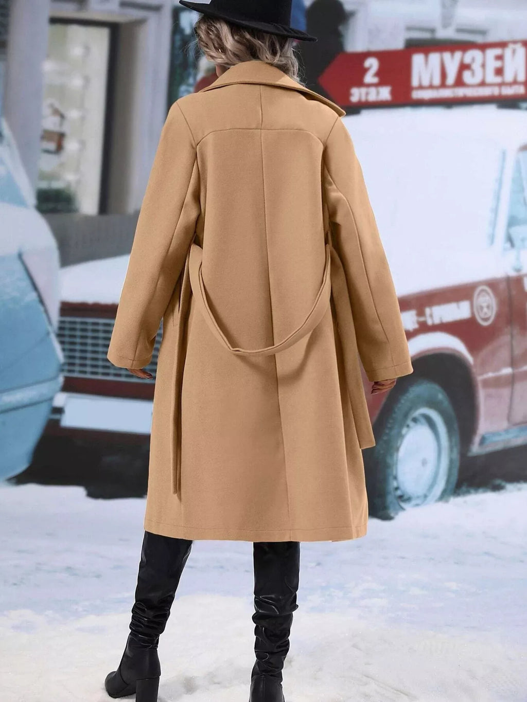 Double-Breasted Lapel Collar Overcoat