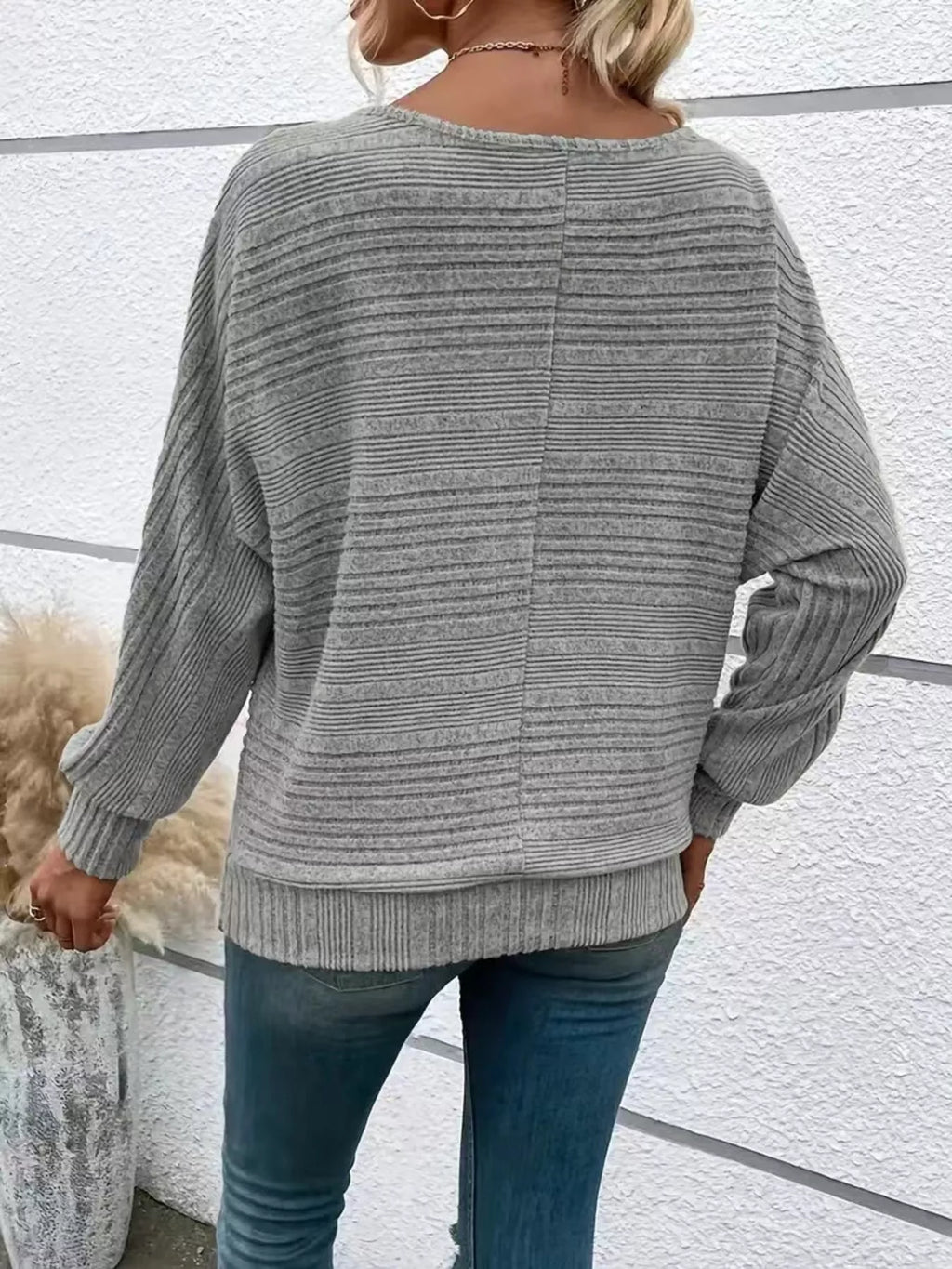 Ribbed Knit Quarter Zip Sweatshirt