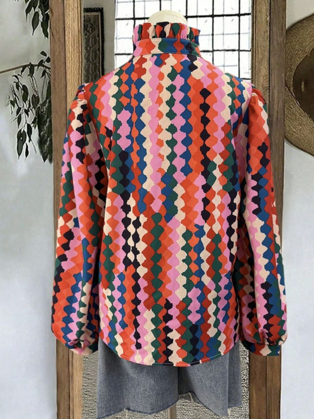 Retro Print Long Sleeve Blouse