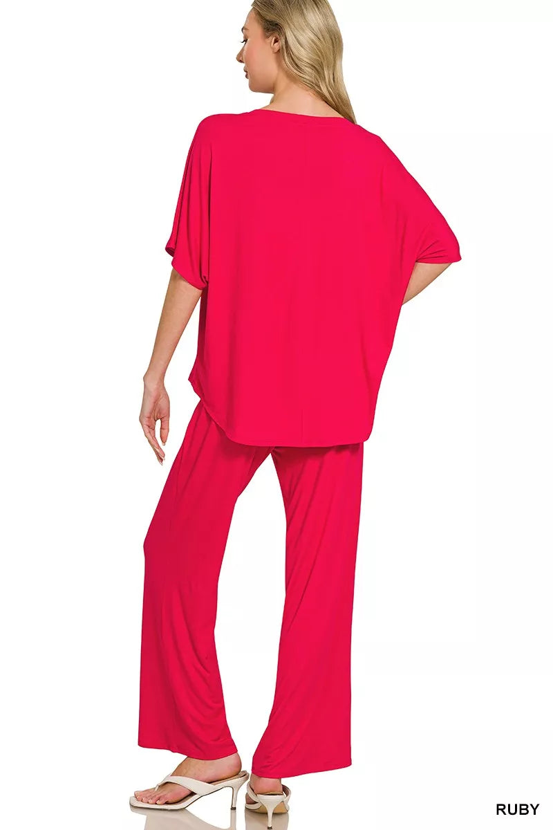 Zenana V-neck Oversized Top & Pants Set