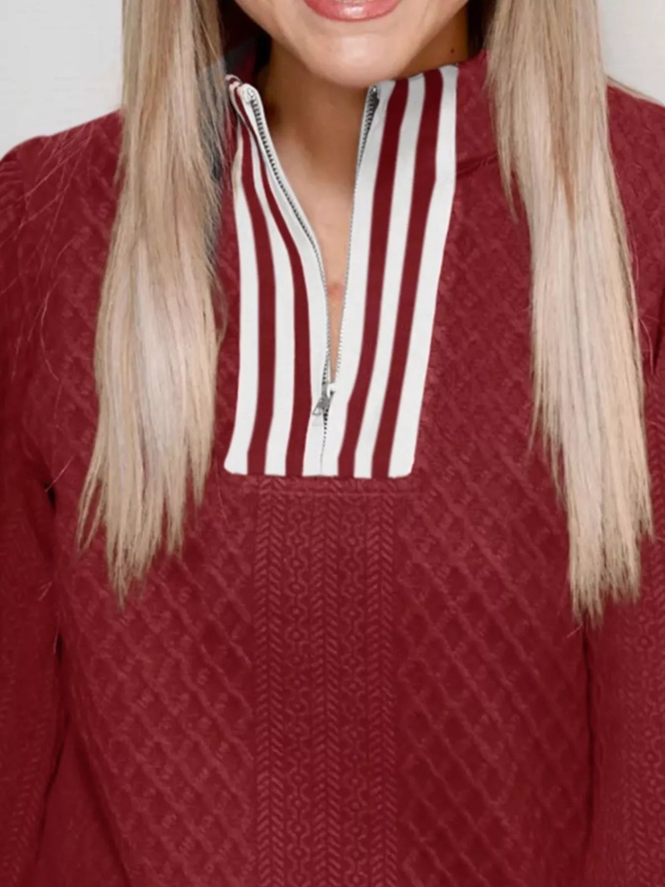 Striped Trim Zipper Blouse