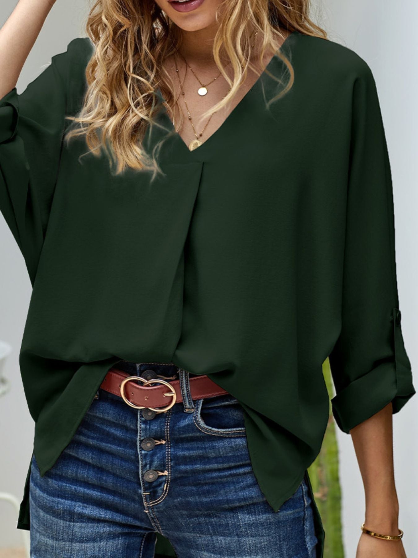 Elegant V-Neck Long Sleeve Blouse