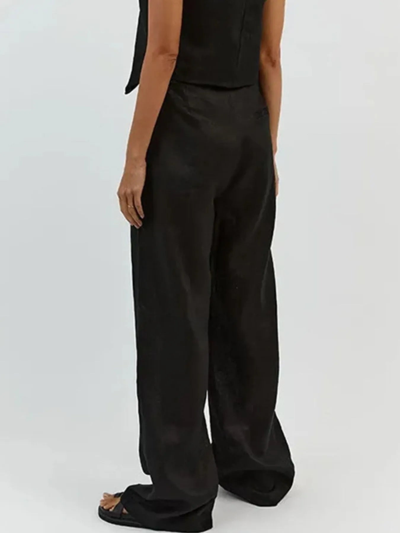 Full Size V-Neck Vest and Wide Leg Pants Set Plus Size