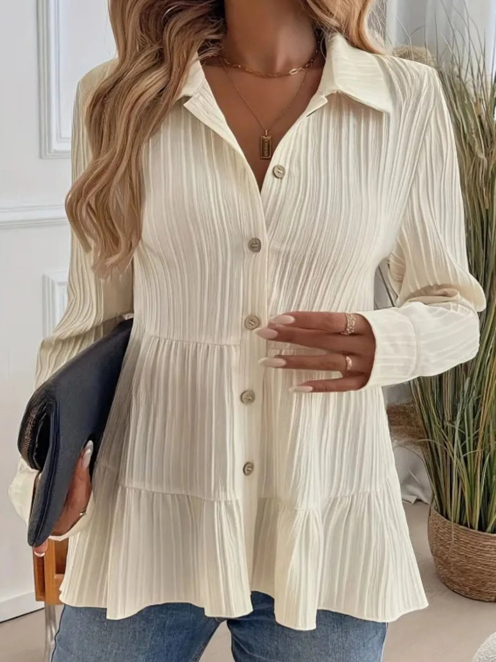 Striped Button-Down Tiered Shirt