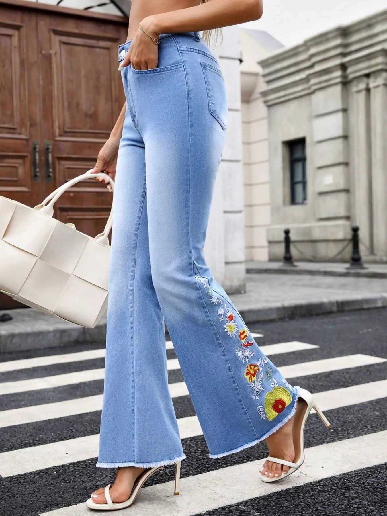 Floral Embroidered Flare Jeans
