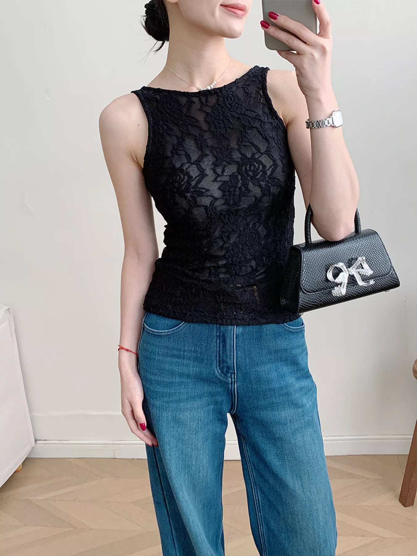 Lace Round Neck Long Sleeve Top