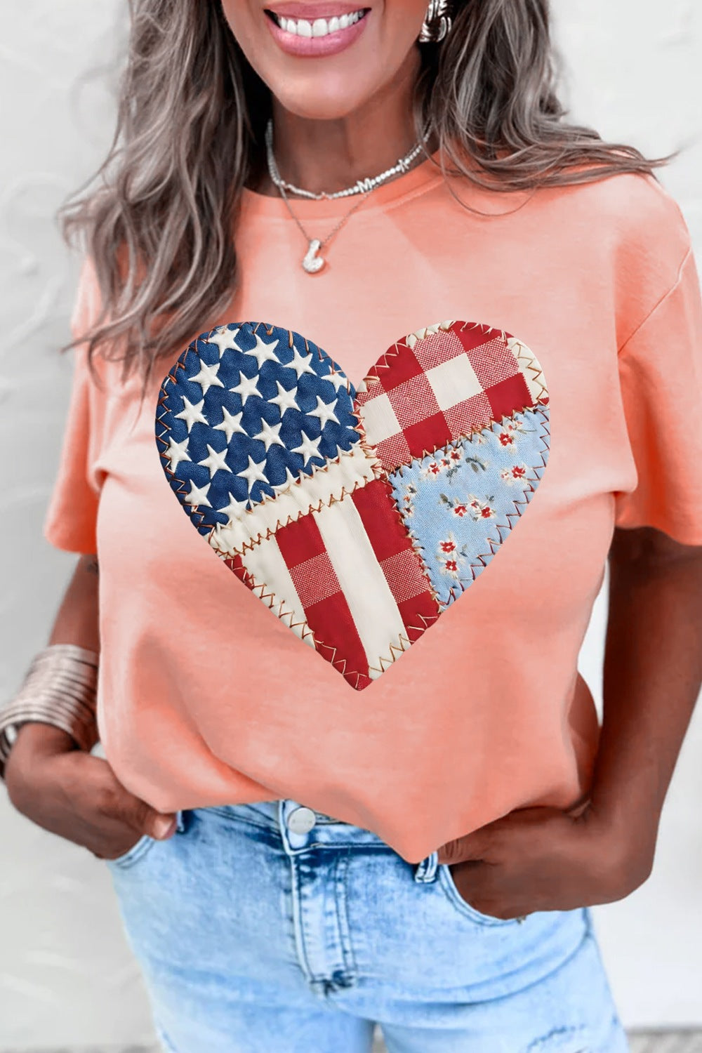 Patriotic Heart Round Neck Tee