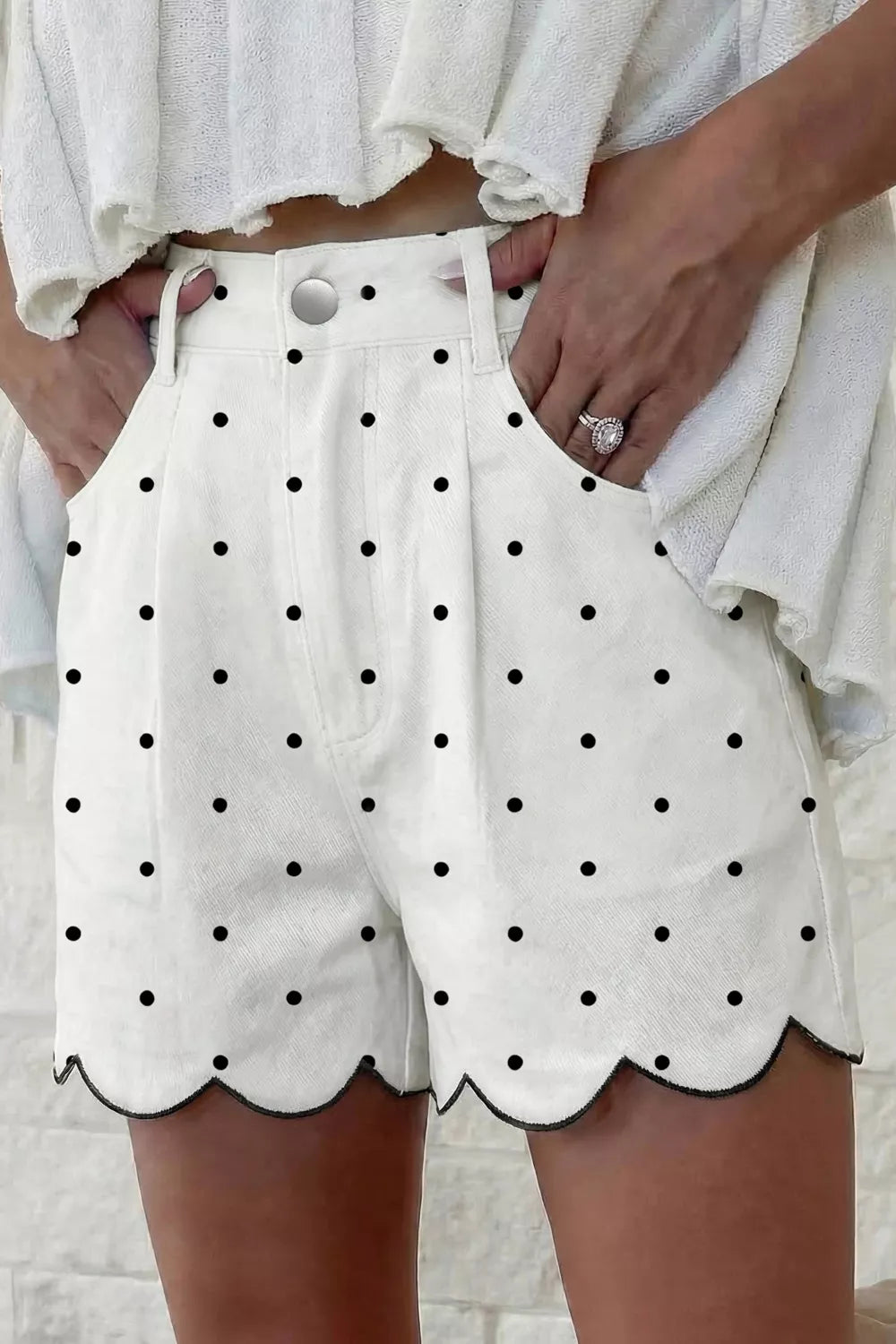 Polka Dot Scalloped Hem Shorts