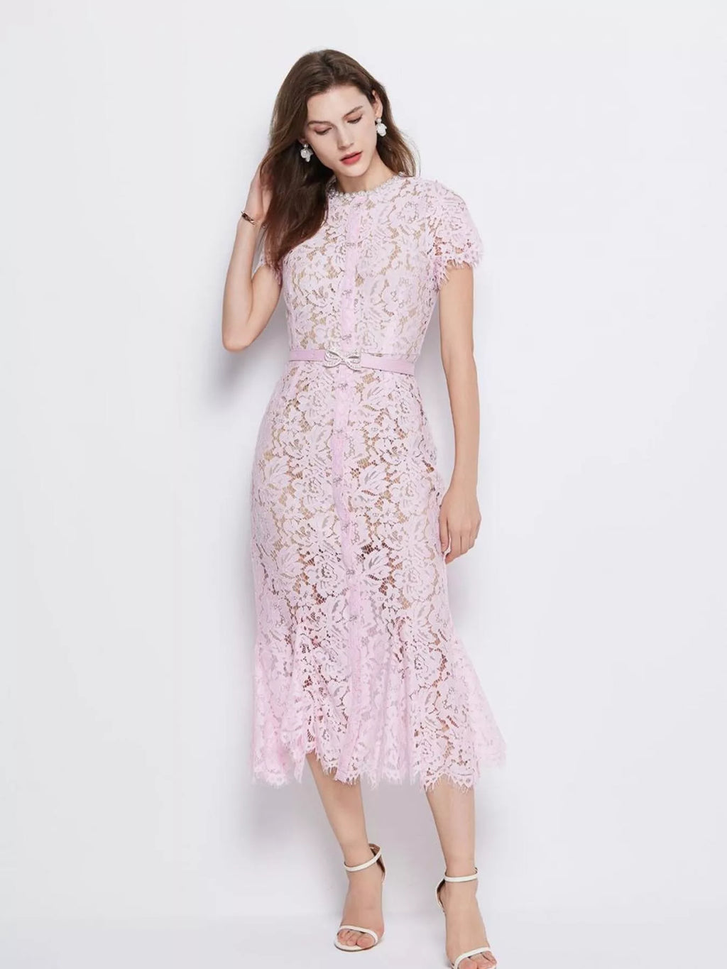 Lace Short Sleeve Mermaid Dress
