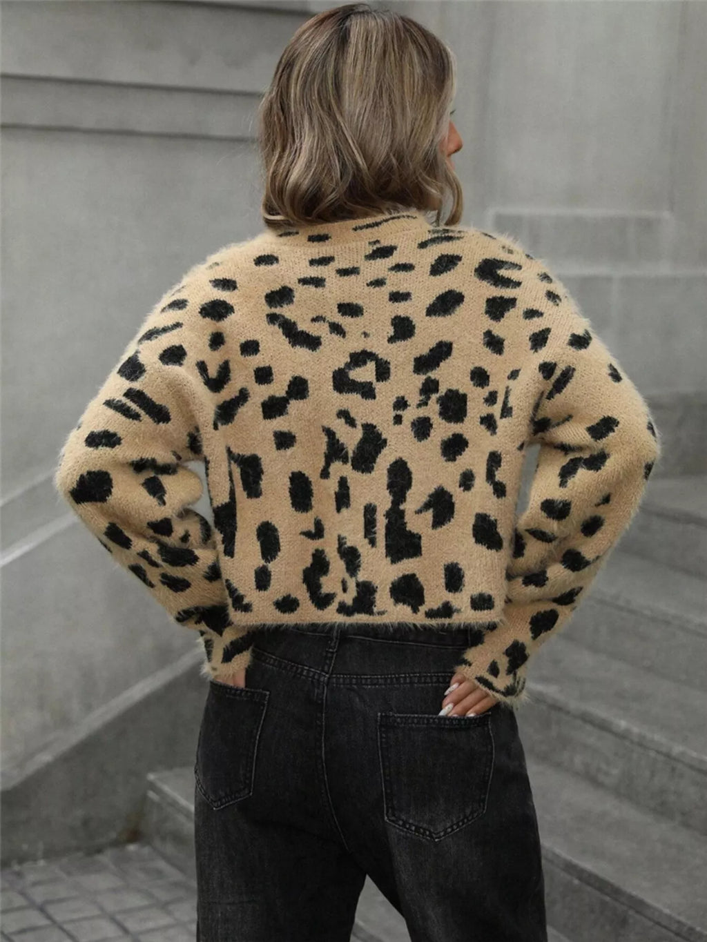Leopard Fuzzy Knit Cropped Sweater