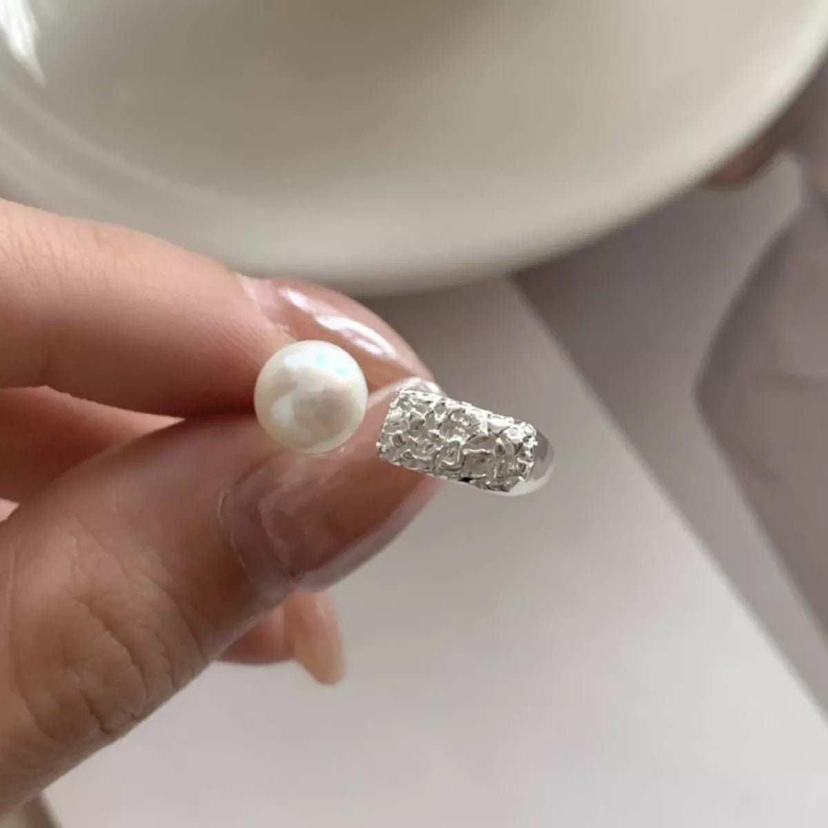 Pearl 925 Sterling Silver Open Ring