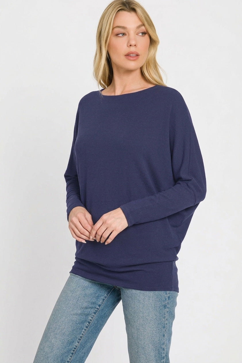 Zenana Hacci Dolman Sleeve Boat Neck Top