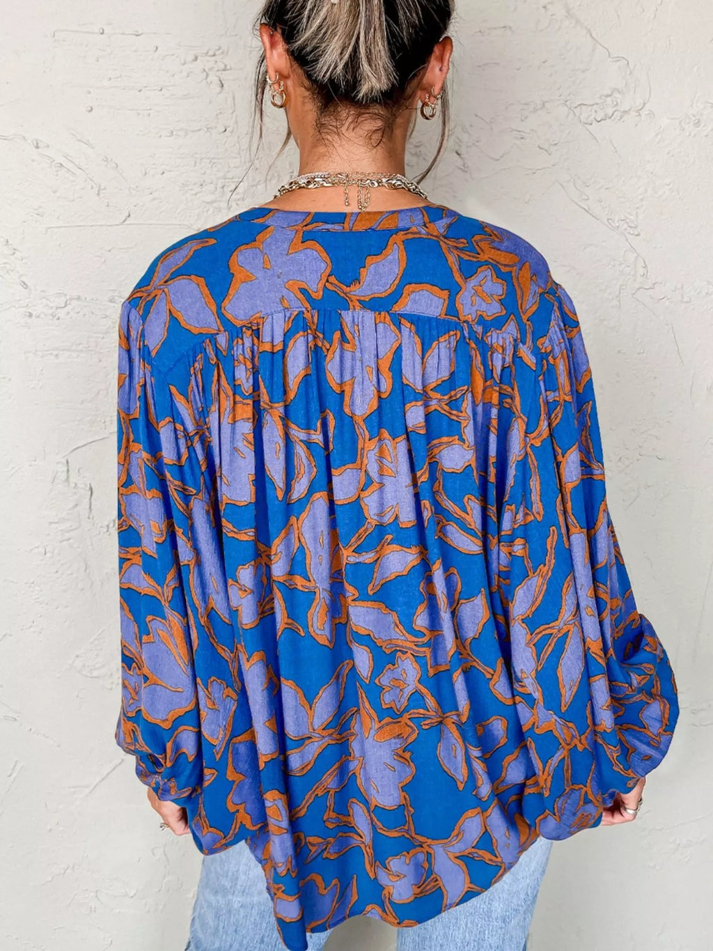 Floral Print Batwing Sleeve Buttoned Loose Fit Shirt