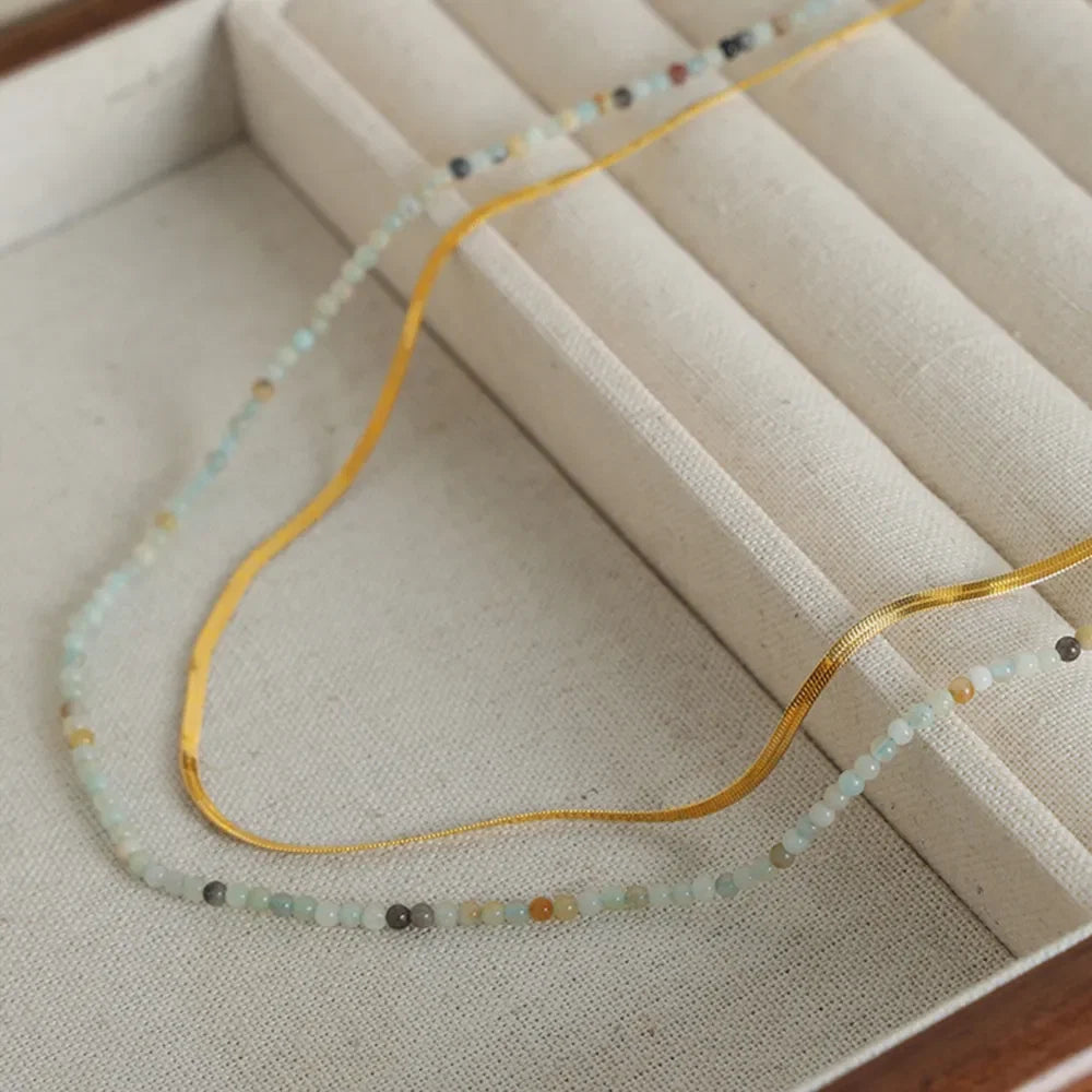 Beaded Titanium Steel Double-Layered Necklace