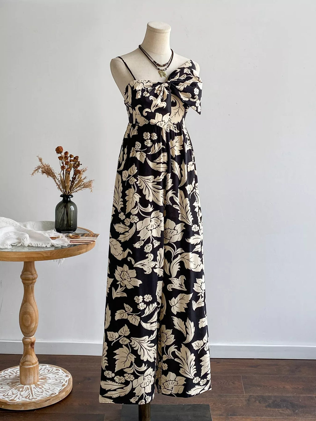 Floral Print Bowknot Wide Leg Jumpsuit