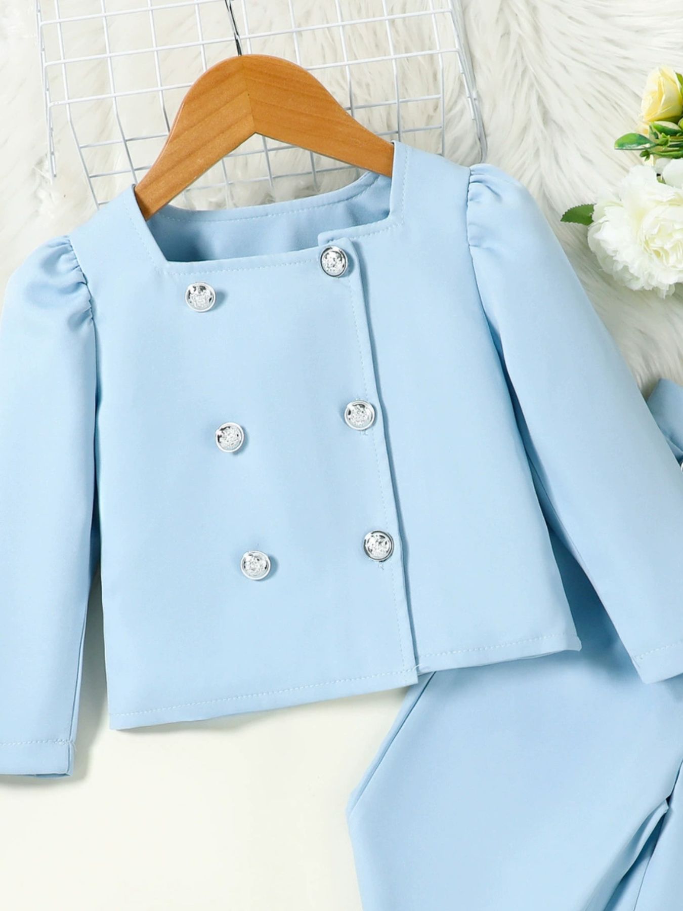 Children's Double-Breasted Blazer & Wide Leg Pants Set