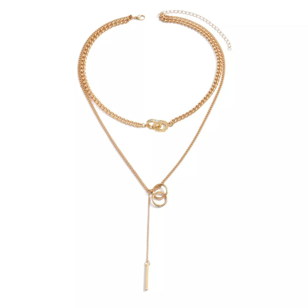Double Layered Chain Y-Shaped Pendant Necklace