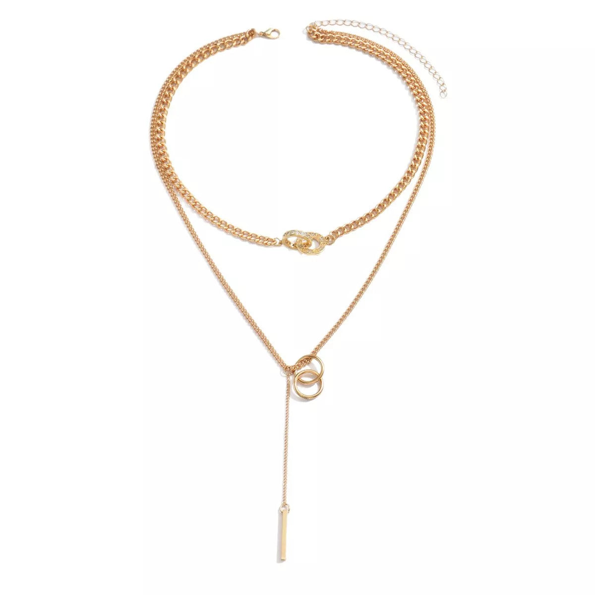 Double Layered Chain Y-Shaped Pendant Necklace
